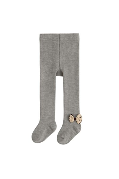 Mixbo - Children's tights with sole, polka-dot bow, thick cotton, 6-12 months, light gray