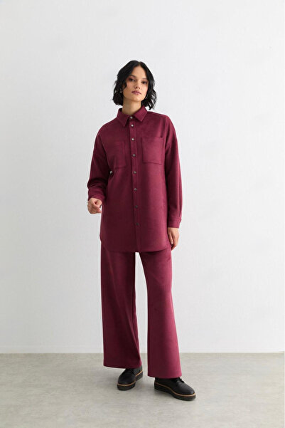 Doque 56059 ÖNDEN ÇITÇIT DÜĞMELİ ÇİFT CEPLİ PANTOLONUN BELİ LASTİKLİ SÜET TAKIM #10-25#