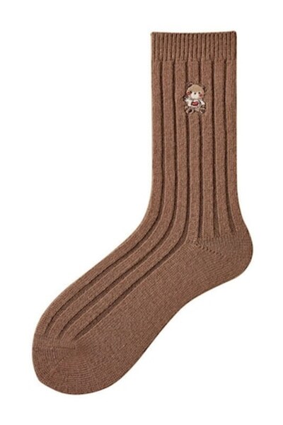 Mixbo - Thick Socks for Women, Brown, Bear Pattern, 35-38