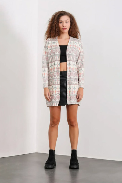 Hatun Atila Patterned Long Knit Cardigan - 5000