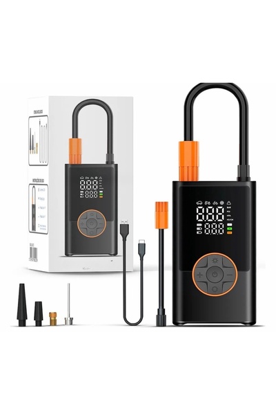 OEM Compresor de aer auto portabil reîncărcabil 150 PSI, 6000mAh, LCD, USB-C, LED, negru