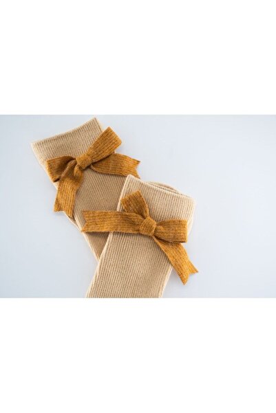Mixbo Kids Socks, Mustard with Bow, Cotton, Ages 2-5