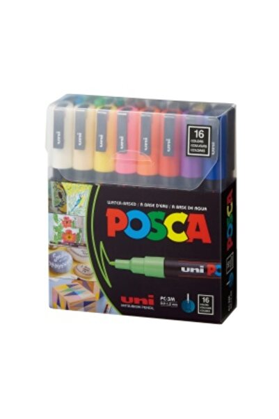 Uni Posca Marker PC-3M, round tip, 0.9-1.3 mm, set of 16 colors
