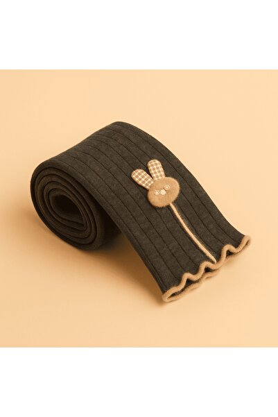 Mixbo children's footless tights, thick cotton, dark gray, 2-3 years, rabbit appliqué