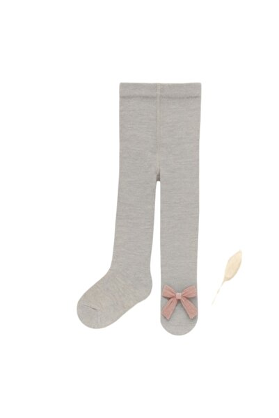 Mixbo children's footed tights with sole, dark gray with pink bow, thick cotton, 6-12 months