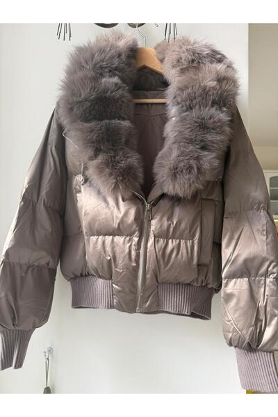 ARA Atelier Goose down jacket with fox fur collar, Khaki, M
