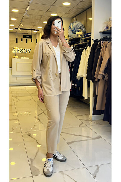 Vosse İndigo Vizon Aksesuar Detaylı Kadife Takım