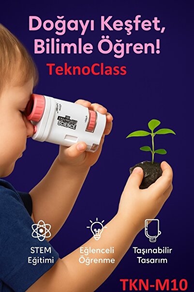 Canderel Yüksek Çözünürlük Eğitici Led Işıklı Portatif Mini El Mikroskopu 80X-200X Taşınabilir Pembe