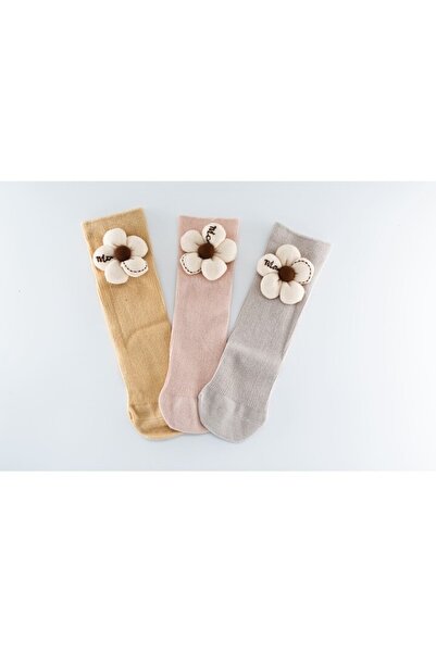 Mixbo Kids' Socks, Pink, Cream Flower Design, Cotton, Ages 2-5
