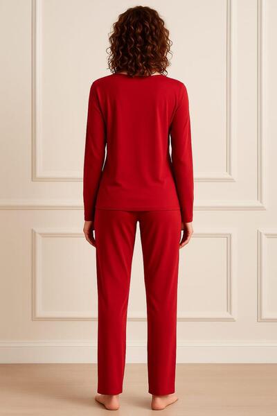 Pemilo Women's 13166-2781 Long Sleeve Velvet Pajama Set Red