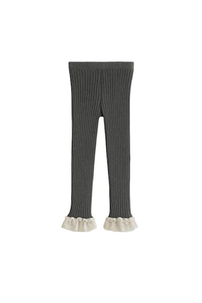 Mixbo footless tights for children with lace, thick cotton, 2-3 years, dark gray