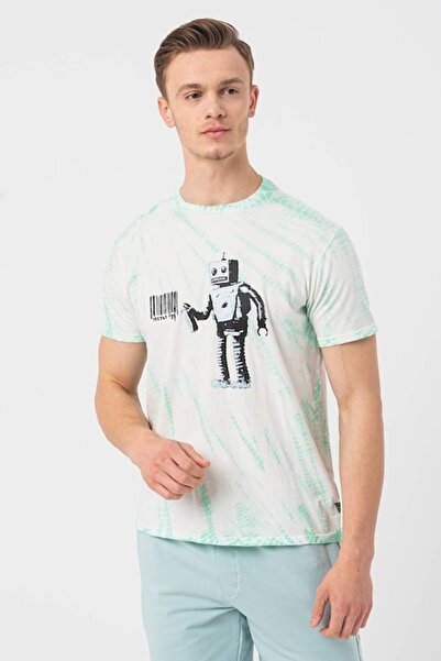 Guess Cotton Tie-Dye Graphic T-Shirt, Black/White/Mint, Size S