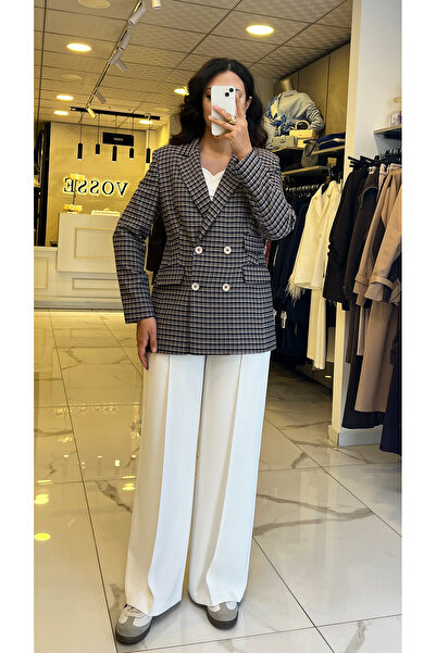 Vosse İndigo Mavi Kareli Blazer Ceket