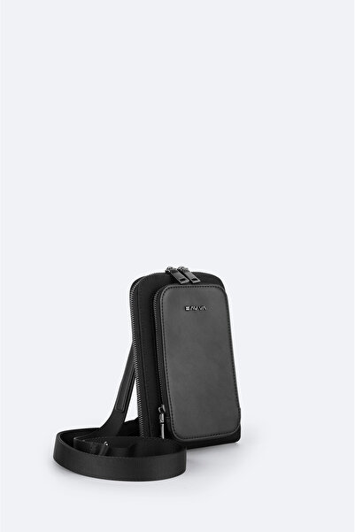 Avva Men's Black Leather-Look Long Strap Crossbody Bag A52Y9105