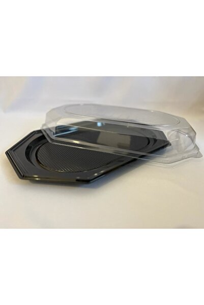 OEM Set de 10 platouri ovale negre cu capac transparent, 45 x 30 cm