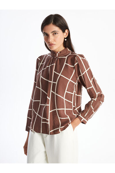 LC Waikiki Stand Collar Patterned Oversize Women's Blouse