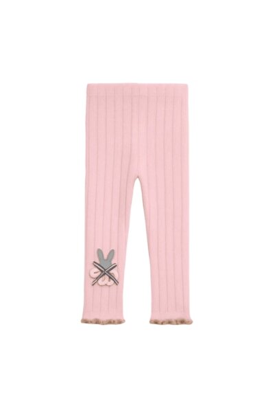 Mixbo footless children's tights with embroidered bunny, thick cotton, 6-12 months, pink