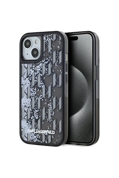 Karl Lagerfeld Θήκη για iPhone 15, Σκληρή θήκη με γκλίτερ, Κοραλί