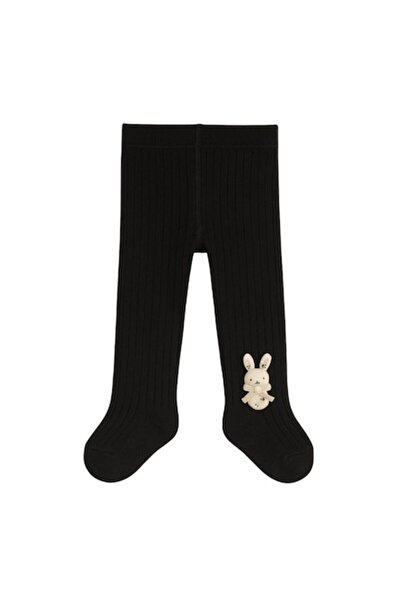Mixbo - Colanți pentru copii cu talpă, iepuraș mic, bumbac gros, 0 luni, negri