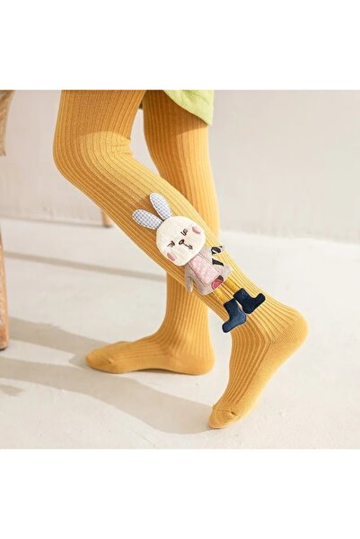 Mixbo - Children's tights with sole, bunny, thick cotton, 1-2 years, light gray