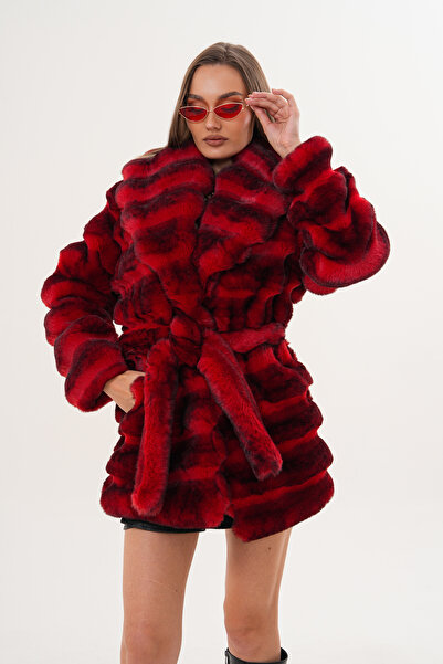 NAVY Midi Length Chinçila Patterned Coat