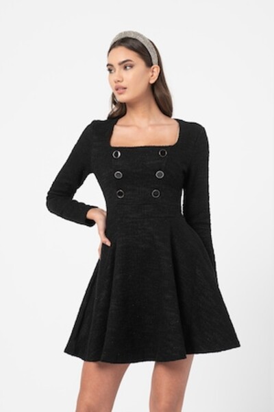 Guess Flared Dress with Decorative Buttons, Black, M