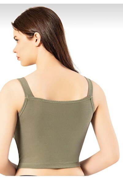ZERVA QUEEN Khaki Crop with Gathered Front and Removable Pads