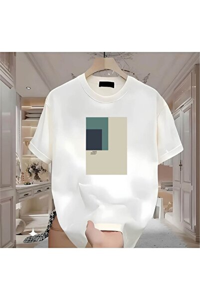 donamod تيشيرت مغلق ديسن مطبوع من القطن الأسود والأبيض ذو قصة مريحة للجنسين