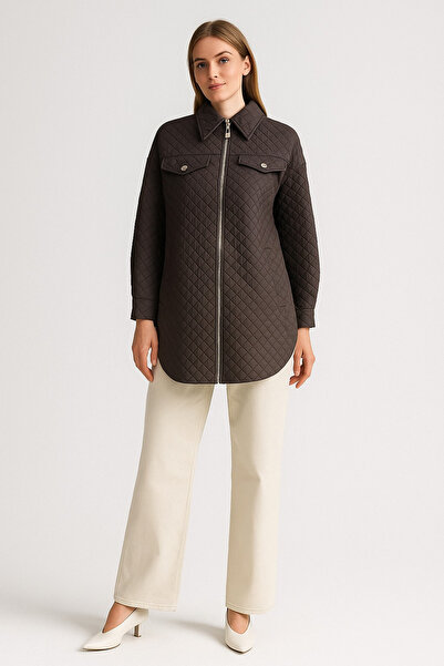 Doque 53006 ÖNDEN FERMUARLI GÖĞÜSÜ CEP KAPAKÇIK GÖRÜNÜMLÜ KAPİTONE KISA CEKET #10-25#