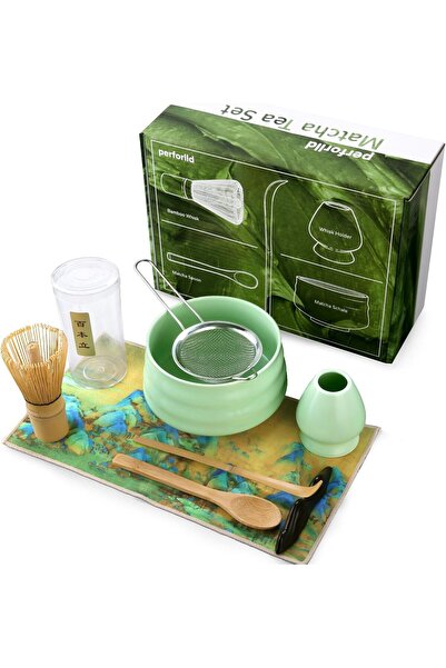 GoodTool طقم شاي ماتشا ياباني مكون من 8 قطع مع خفاقة من الخيزران ووعاء سيراميك