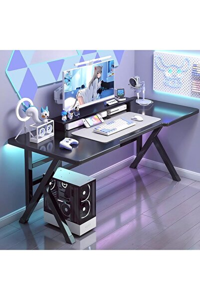 WAKYME مكتب ألعاب، مكتب كمبيوتر كبير مريح، طاولة ألعاب متينة مقاس 62 بوصة مع أرجل فولاذية على شكل حرف K