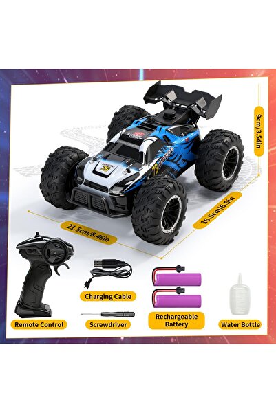 DEERC RC car 1:16 4WD with LED, music, steam, dual battery, 40 min autonomy, remote control