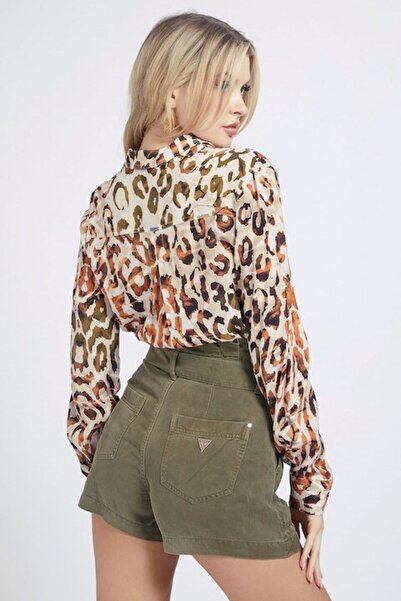 Guess Printed shirt with flap pockets, Brown/Olive, XS