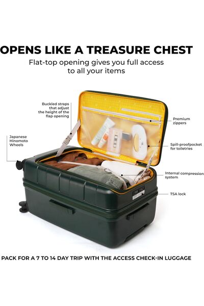 MOKOBARA The Em Access Trunk Check-in Luggage, 85–93L Expandable, Hard Shell, TSA Lock, Green