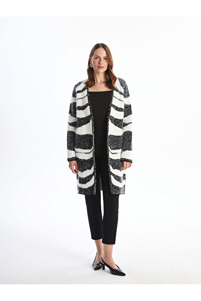 LC Waikiki Ecru Shawl Collar Patterned Women's Knitwear Cardigan