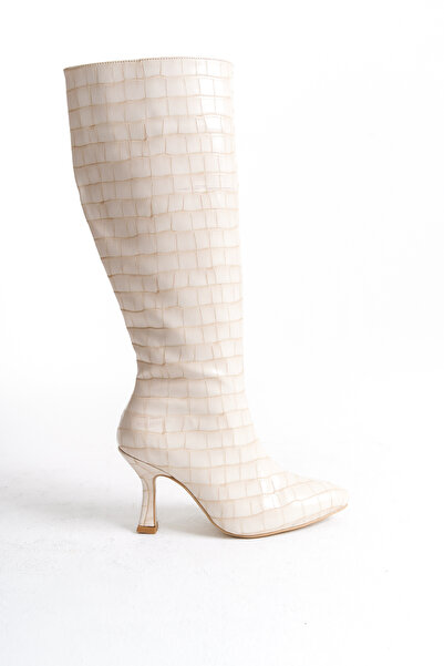 Shoesers Women's Special Design Full Zip Croco Coated Heeled Boots