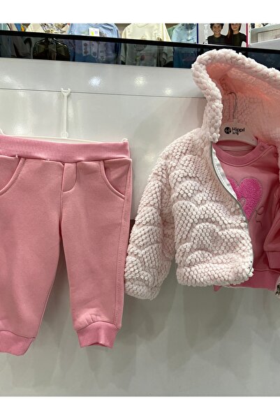 Hippi Baby Kalpli Pembe 3’lü Kız Bebek Takımı