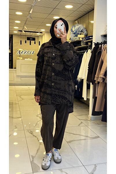 Vosse Tığ Triko Kahverengi Asimetrik Kesim İpek Qupra Takım