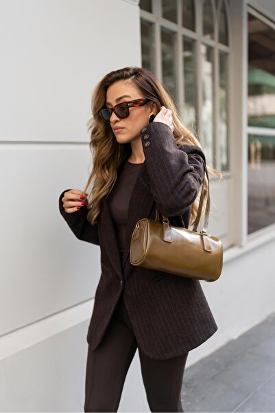 Tina İstanbul Long Strap Cylinder Model Hand and Shoulder Bag Oil Green