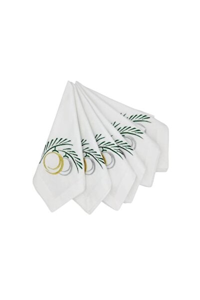 OEM Cotton table napkin set, embroidered with Christmas motifs, 6 pieces, White, 39 x 39 cm