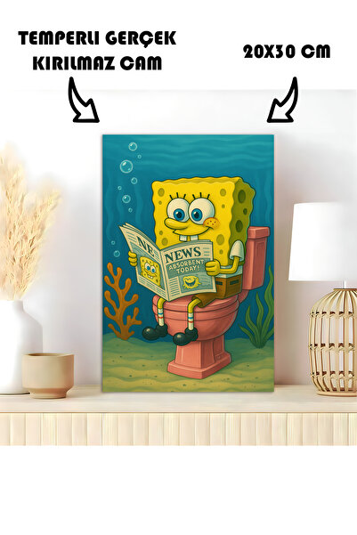 Harika bir ev BANYO TABLOSU CAM TABLO BANYO İÇİN TUVALETİNİ YAPAN SÜNGERBOB|B...