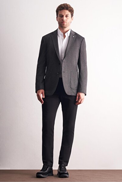 İmza Black Mono Collar Self-Patterned Flexible 6 Drop Comfort Fit Classic Jacket 1002255155