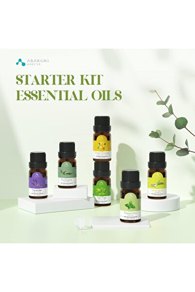 ASAKUKI Essential Oils Set Starter Kit for Diffusers - 6 x 10 mL (Lavender, Eucalyptus, Lemongrass,