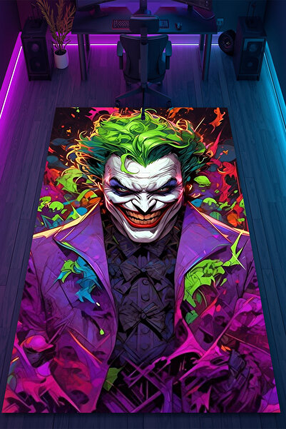 HalıOnline Joker Batman Desenli Kaymaz Taban Makinede Yıkanabilir Gaming Oyun...