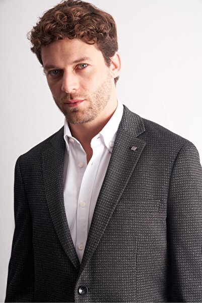 İmza Black Mono Collar Self-Patterned Flexible 6 Drop Comfort Fit Classic Jacket 1002255154