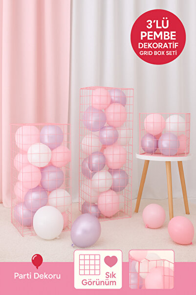 TOYFEST Set de 3 cutii cu grilă din plastic roz |   Cutie decorativă pentru b...