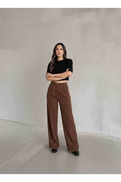 TİENDEROPA Women's Pleated Fabric Atlas Palazzo Pants