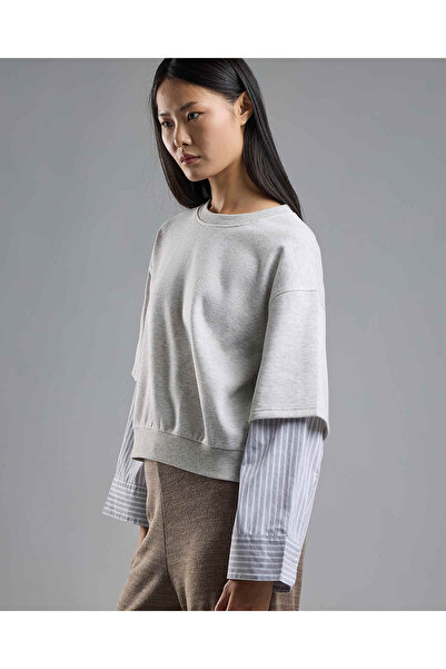 R&B Solid Layered Sweatshirt with Crew Neck and Long Sleeves