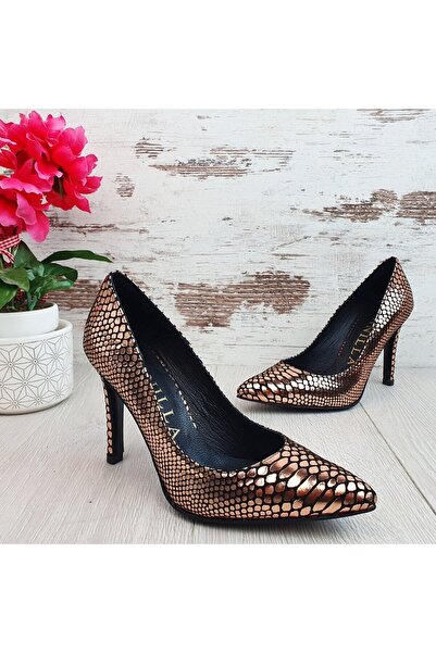 Vanilla Days Γόβες στιλέτο Eva με σχέδιο φιδιού σε σαμπάνια - Δέρμα 9cm