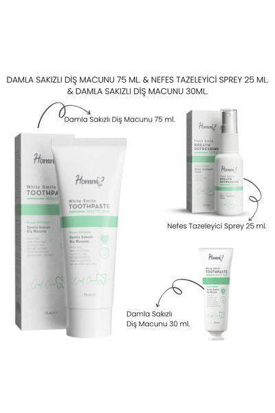 Homm Bitkisel DAMLA SAKIZLI DİŞ MACUNU 75ML. ve 30 ML. & NEFES TAZELEYİCİ SPR...